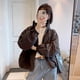 thumbnail image 3 of Chaquetas para mujer, estilo coreano, cuello alto, chaqueta de béisbol sólida, cárdigans de manga larga, abrigos recortados, blusas casuales vintage para mujer, 3 of 5