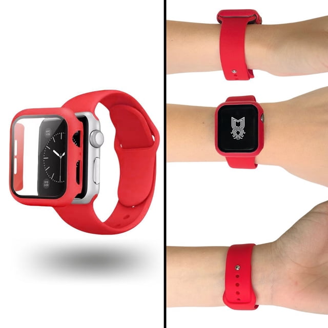 Correa para Apple Watch compatible con 38mm / 40mm de Silicón + Case Protector de pantalla con Cristal Templado. Mamá Pulpo Silicón con case