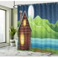 thumbnail image 5 of Ambesonne Log Cabin Shower Curtain, Cabin near River at Night, 69"Wx70"L, Multicolor, 5 of 5