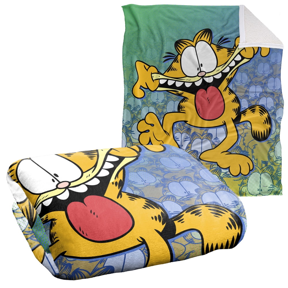Garfield Blanket, 50"x60", Goofy Face Silky Touch Sherpa Back Super