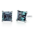 thumbnail image 2 of 18k Sterling Silver 3 Carat Princess Cut Blue Alexandrite Stud Earrings Plated by Paris Jewelry, 2 of 4