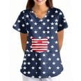 thumbnail image 2 of ZKIRBJV Womens Scrubs V-Neck Flag Print Plus Size Scrub Tops Short Sleeve Stretch Working Uniform Medical Patriotic Tops with Pockets Blue 4XL, 2 of 4