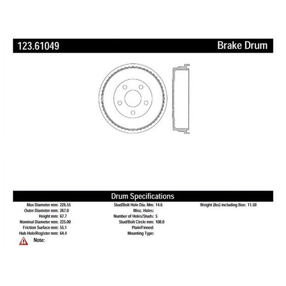 Brake Drum Fits select: 2001-2007 FORD TAURUS, 2001-2005 MERCURY SABLE