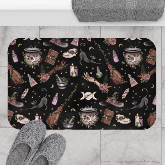 Dark Witchy Woodland Bath Mat - Witchcraft Bathroom Wiccan Bath Mat Halloween Bathroom Doormat Welcome Mat Door Mats Outdoor Doormat Indoor for Entryway Funny Kitchen Mats Decorations Mats 16x24 Inch
