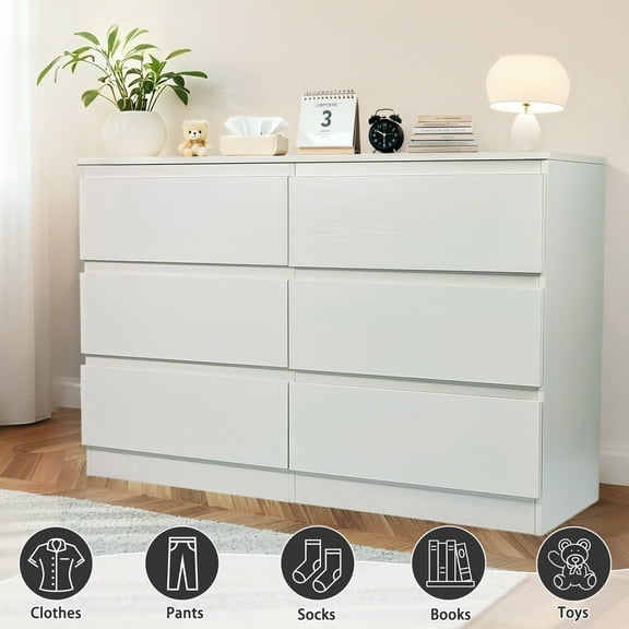 CASEMIOL Solid Wood Tall Dresser Cabinet with 6 Heavy-Duty Drawers – 110LB Capacity, 30LB/Drawer Organizer, Eco-Friendly Bedroom/Closet Storage, Easy Assembly, Brown White