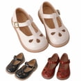 thumbnail image 6 of GiLiling Girls Mary Jane Dress Shoes, Hollow Out Flats with T-Strap Adjustable Buckle, Non-Slip Soft Sole Princess School Shoes for Kids (Brown, 4-4.5 Years), 6 of 6