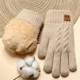 thumbnail image 2 of AWZXDE Women Winter Style Thick Double Layer Knitted Leather Label Cold Proof Warm Solid Color Screen Finger Gloves for and Comfort Beige,One Size, 2 of 3