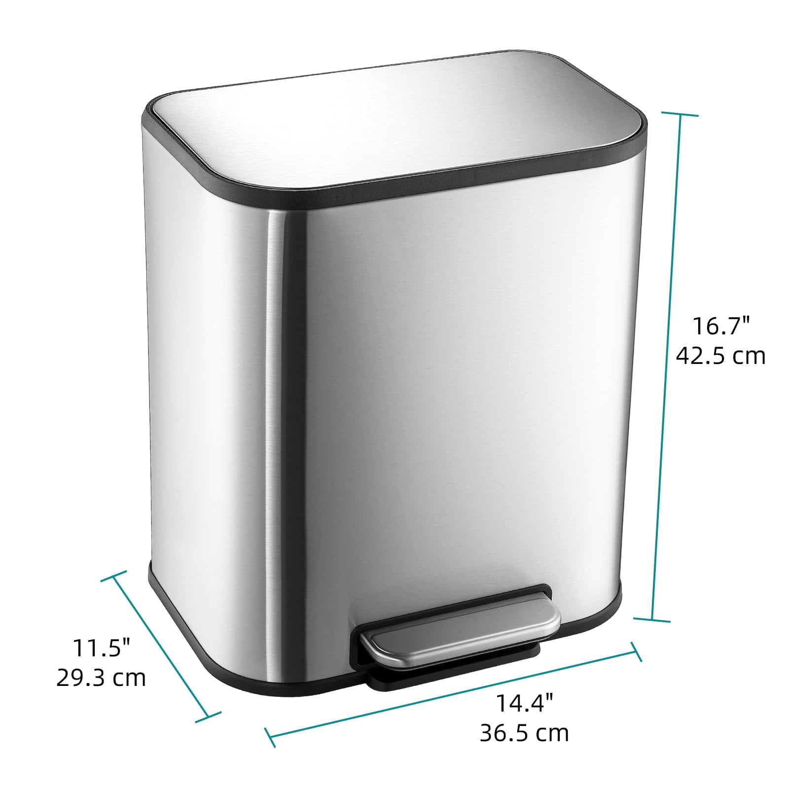 Roromall Kitchen Trash Can, 3.2 / 5.2 / 8 / 13.2 Gallon Stainless Steel Garbage Can, Step On Trash Can with Quiet Close Lid & Inner Bucket for Kitchen Office