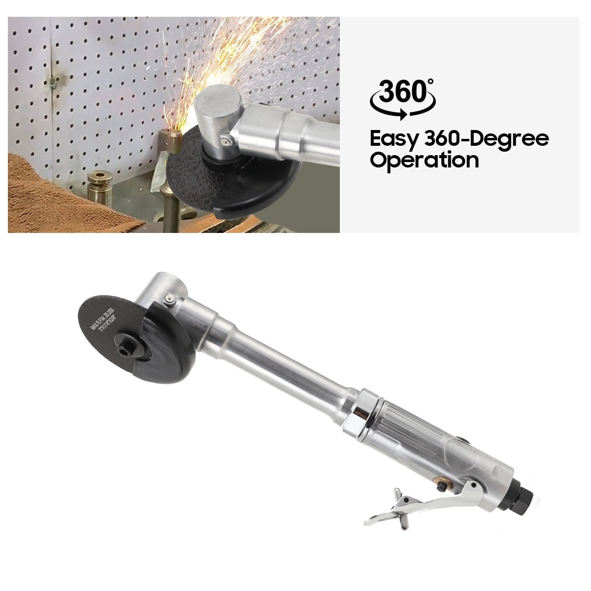 SUDEG 1/4" Air Grinder, Air ‎Right Angle Die Grinder, Air Angle Edge Die Grinder Cutter Polisher Air Tool with Long Handle Safety Cover, 90PSI 18000RPM Long Handle Cutting Machine