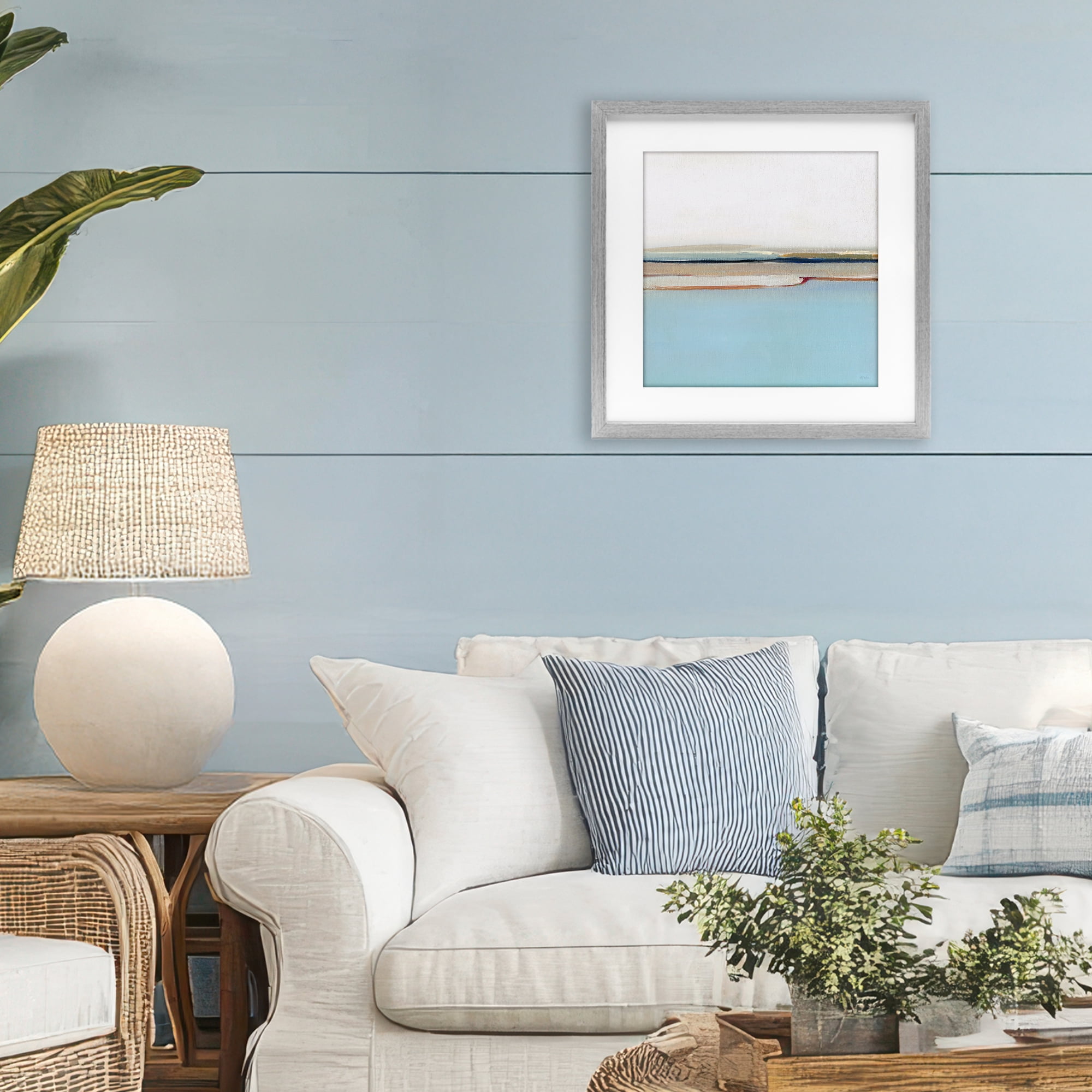 Stupell Industries Serene Minimal Shoreline at Dawn Gray Framed Print Under Glass, design by Sally Swatland