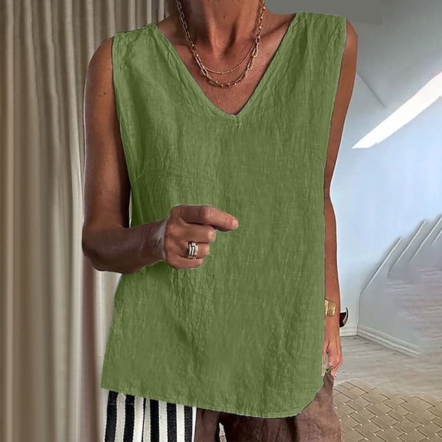 LSLJS Débardeur Classique Col en V Couleur Unie Sans Manches pour Femmes, Débardeurs pour Femmes