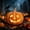 Orange, variant on Halloween Resin Pumpkin Decor Carved Smiling Face Hollow Jack O Lantern Light Ready Pumpkin Ornament for Front Porch Mantel Shop Window Fall Harvest Indoor Outdoor Decoration
