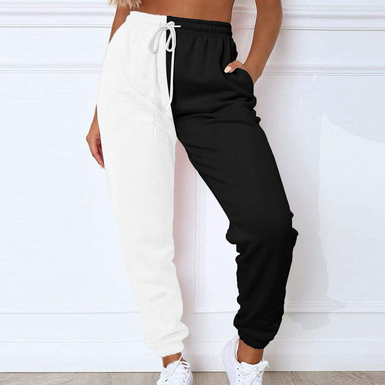 KIJBLAE Women's Bottoms Casual Pants For Girls Color Block Fashion Full  Length Trousers Comfy Lounge Casual Pants Black S 