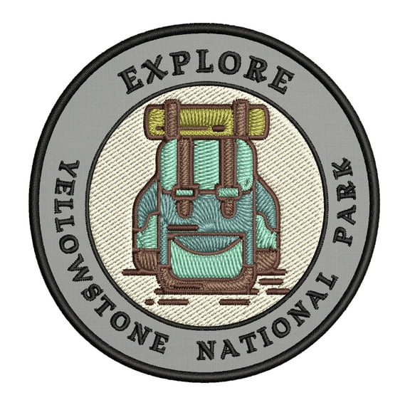 Explore! Yellowstone National Park 3.5 Inch Iron Or Sew On Embroidered Fabric Badge Patch Seek Adventure, National Park Iconic Series