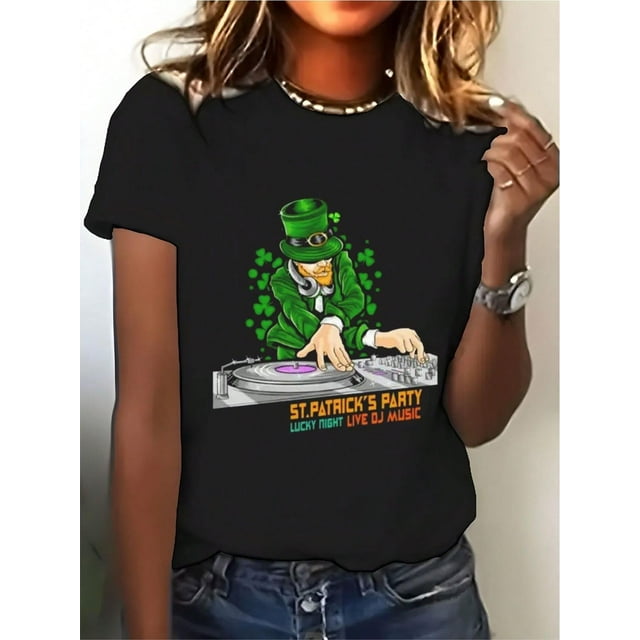 Stylish St. Patrick's Day Print Crew Neck T-Shirt Women Cotton Soft Casual Short Sleeve Crew Neck ToCamisetas de verano para mujer, manga corta, cuello redondo, casual, lindo, con gráficos, camisetas