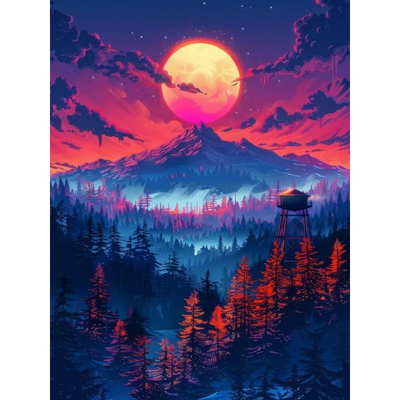 5D DIY Diamond Painting Set (Adults) - "Mountain, Sunset Scenery" Beginner Diamond Art Set, Full Circle Diamond Crafts, Home Wall Decor Gift