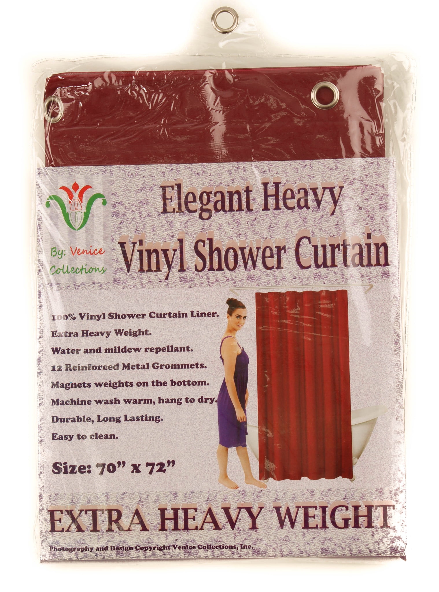 Venice Elegant Home Heavy Duty Vinyl Shower Curtain Liner With 12 Metal Grommets 2 Pack Burgundy