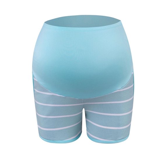 Women's Maternity Cotton Striped Shorts Lounge Sleep Pajama Workout Comfy Stretchy Pregnancy Active Shorts with Pockets Blue L