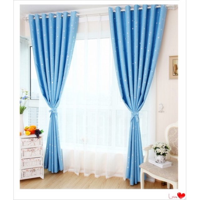 Cortina de ventana Sunnimix Panel Pura Ojal Decoración Habitación azul 100x250cm Cortina