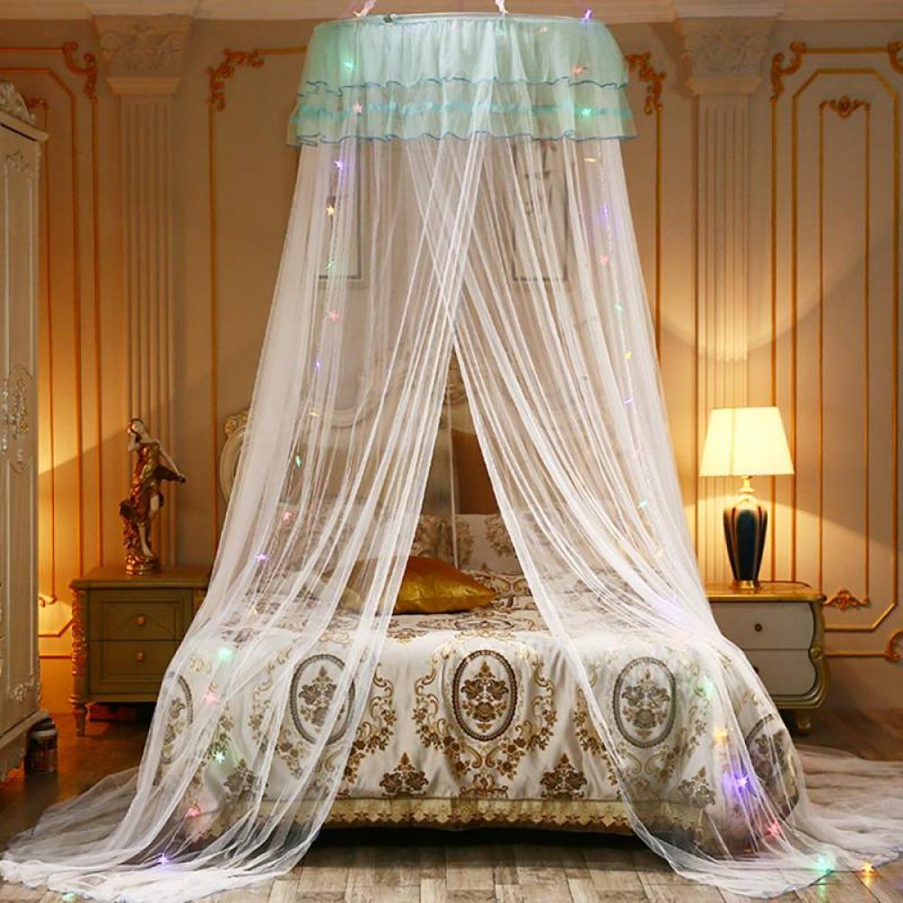 Princess Bed Canopy Mosquito Net Elegant Embroidery Lace Sheer Mesh Dome Bed Curtain for Twin Full Queen King Size(LED Stars String Lights Not included) - image 1 of 6