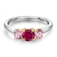thumbnail image 3 of Gem Stone King 10K Two Tone Gold Red Created Ruby and Pink Lab Grown Diamond Engagement Ring for Women | 1.10 Cttw | Round 5MM | Gemstone July Birthstone | Size 9, 3 of 6
