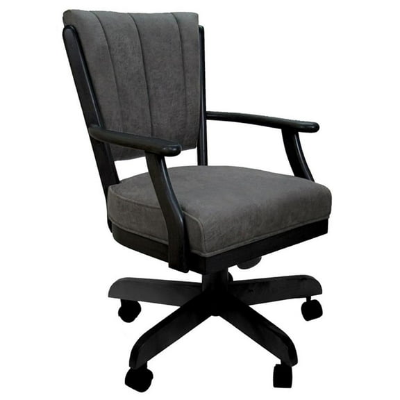 Classic Caster Solid Wood Dining Chair North West Elk Fabric Black Wood