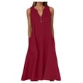 thumbnail image 2 of YMNXA Summer Dresses For Women Sleeveless V Neck Solid Color Comfortable Loose Fit Flowy Dress With Pockets For Casual Daily Wear,Brick Red,Xxl, 2 of 5