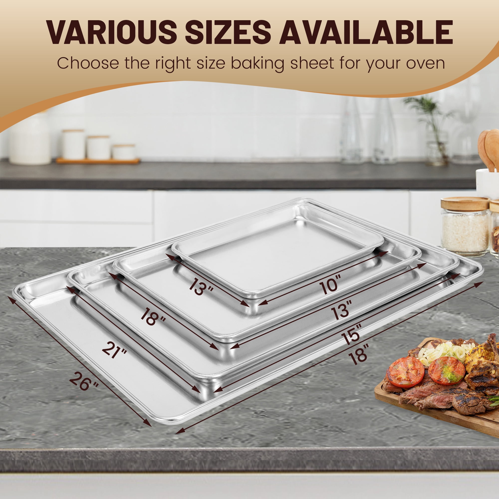 BIEAMA 6 Pack Half Size Baking Sheet Pan Aluminum Commercial Pan for Oven Freezer Bakery Hotel Restaurant 13" × 18"