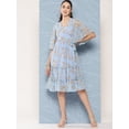 thumbnail image 2 of Janasya Women's Sky Blue Dobby Georgette Digital Printed Flared Dress, 2 of 5