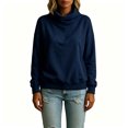 thumbnail image 3 of Tqcoqu Women's Solid Turtleneck Pullover Sweatshirt,Drop Shoulder Long Sleeve Side Pockets Loose Casual Tops For Fall Winter,Navy Women's S-XXL, 3 of 5