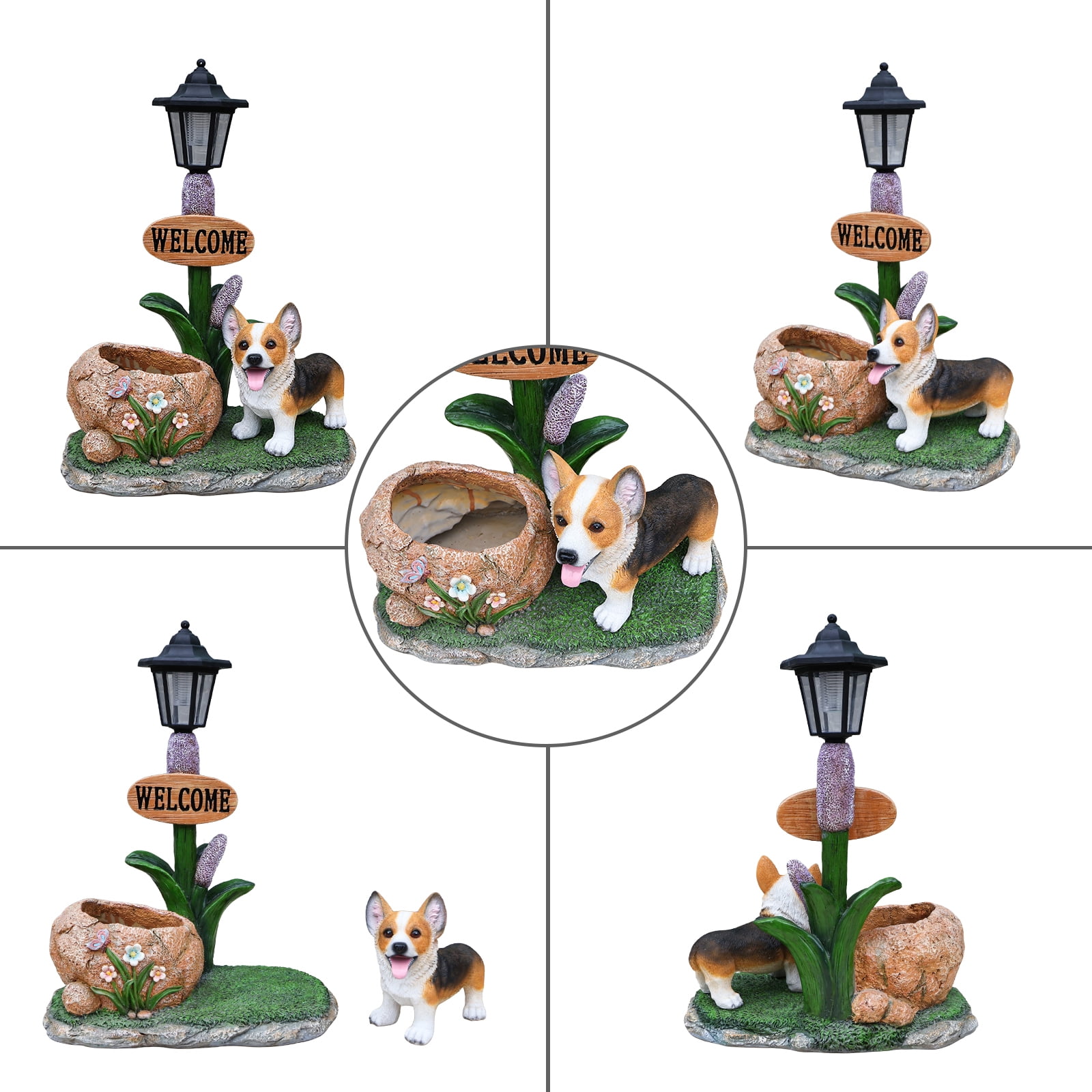 Corgi Dog Planter Garden Decor, Outdoor Statue with Built-In Planter, Weather-Resistant Resin for Yard, Patio, Lawn, Small Space, Brown