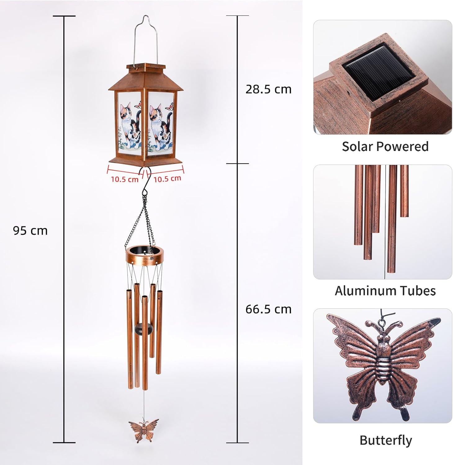Cat Lantern House Solar Wind Chime-Solar Light Wind Chime for Outdoor Patio, Porch, and Garden Decorfor Nature Lovers,Shaped Wind Chimewith Lantern Design