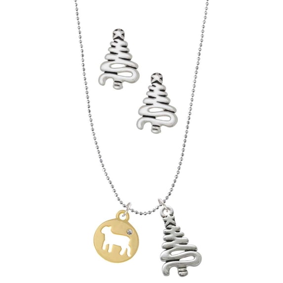 Delight Jewelry Goldtone Lamb Silhouette Silver tone Zig Zag Christmas Tree Charm Necklace and Stud Earrings