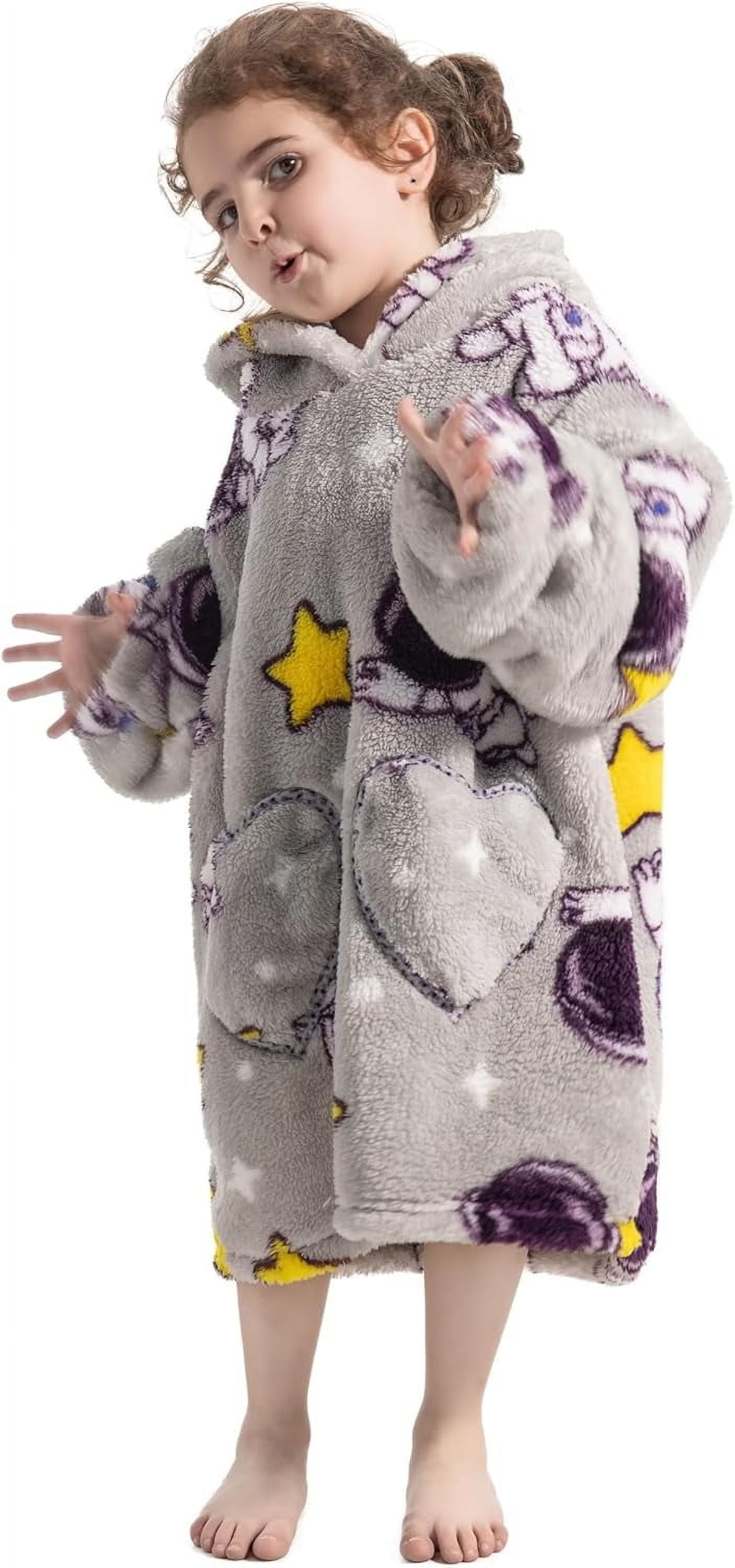 Wehilion 2-6YR Oversized Sweatshirt Hooded Blanket Sherpa Hoodie for Girls Boy Wearable Blanket Hoodie for Kids Toddlers