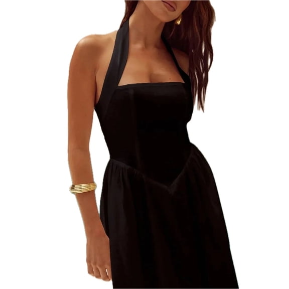 Women's Halter Neck Maxi Dress with Pockets One hundred percent polyester fabric comfy and chic ideal for sunny days