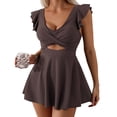 thumbnail image 1 of SKQIT Women's Ruffle Sleeve Cross Wrap Cutout Swim Dress, One Piece Tummy Control Bathing Suit, 1 of 6