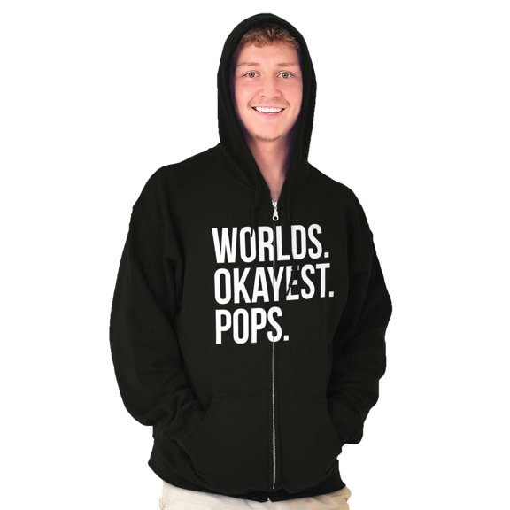 Worlds Okayest Pops Grandfather Men's Big & Tall Graphic Zip Up Hoodie Brisco Brands 2X