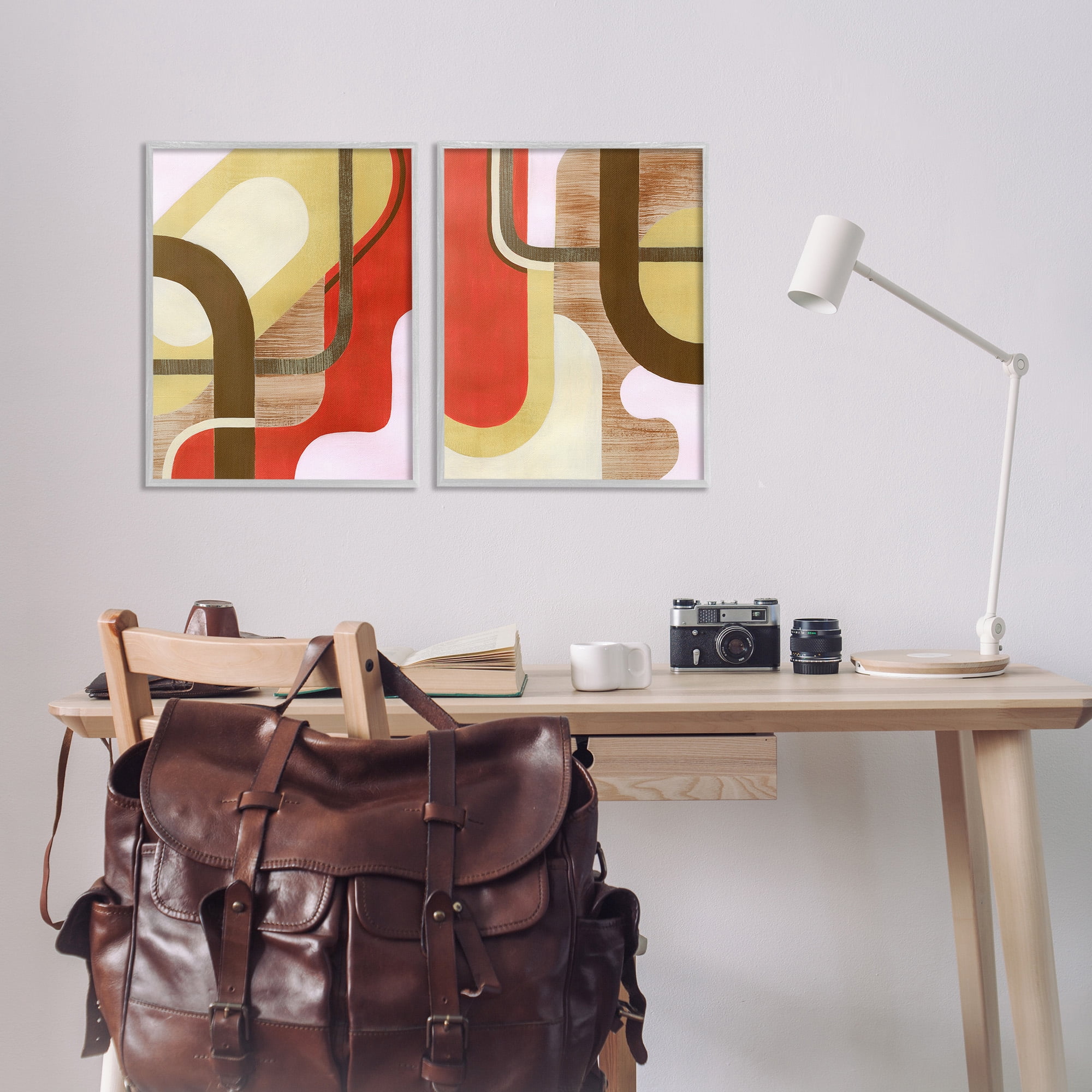 Stupell Industries Rustic Winding Shapes Abstract Painting Gray Framed Art Print Wall Art, 16 x 20, Set of 2