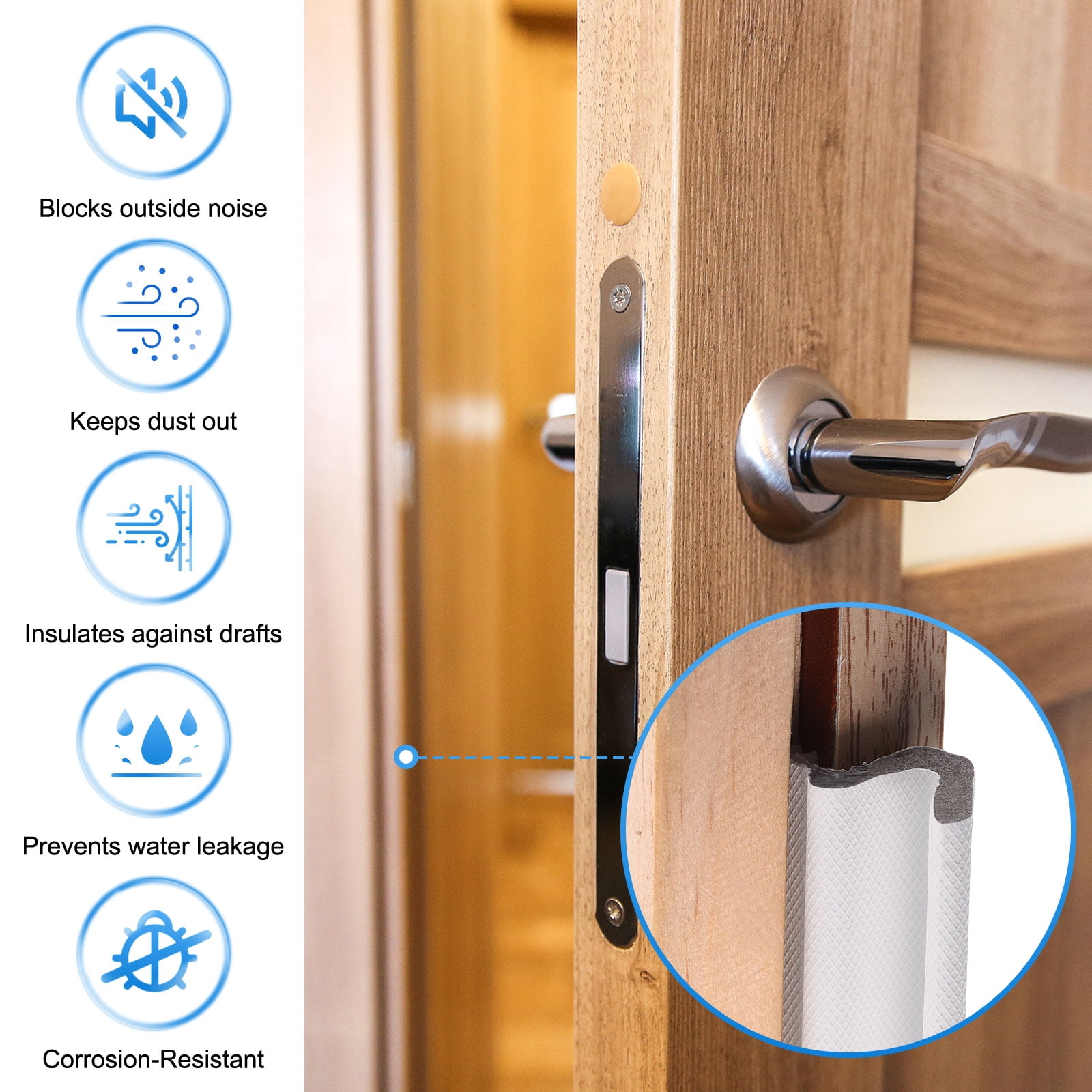Uxcell Door Weather Stripping, 19.69 ft V-shaped Kerf Front Exterior Door Frame Weather Stripping with 4 Corner Seals for Soundproof Entry Interior Frame Window Gap Filler, White/Grey