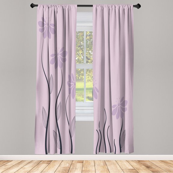 Ambesonne Flower Curtains, Floral Petals Geometric Art, Pair of 28"x95", Pale Lilac