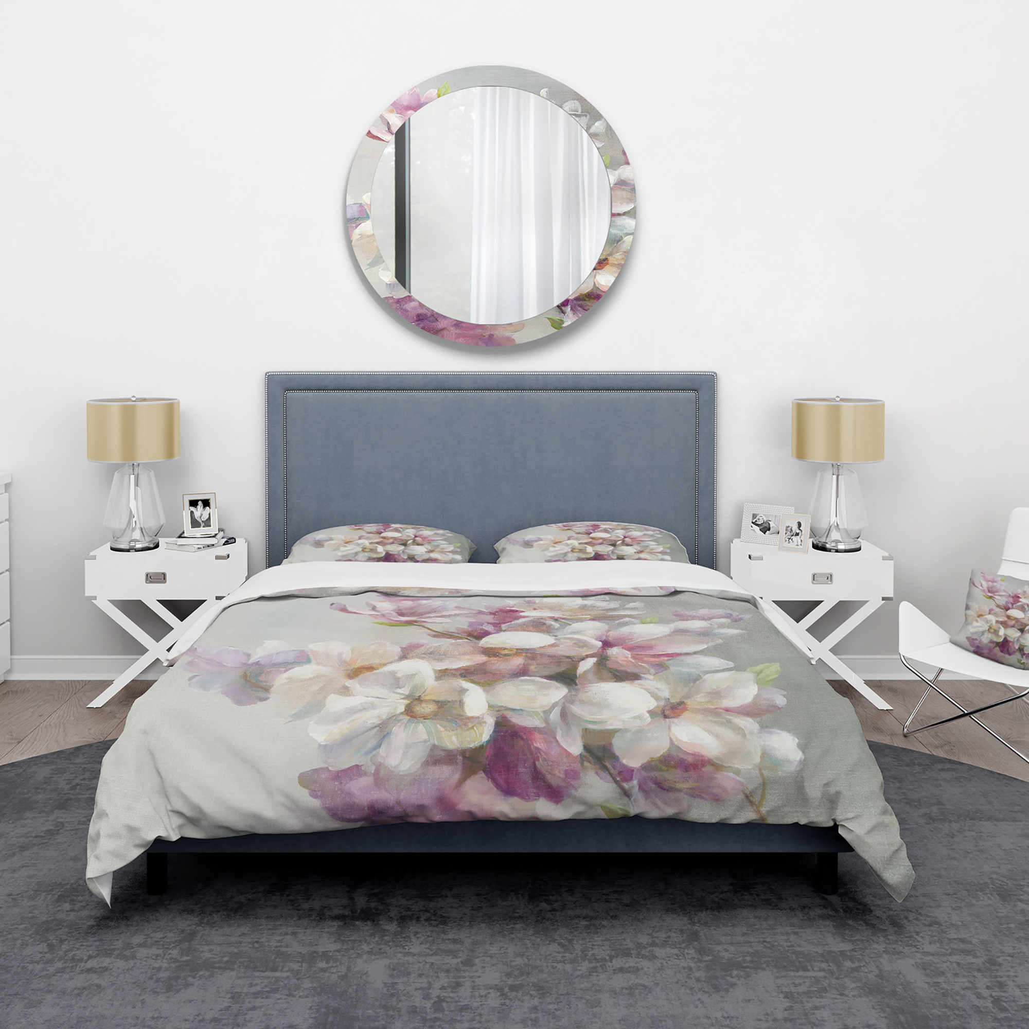 Designart 'Pink Magnolia Flowers' Shabby Duvet Cover Set