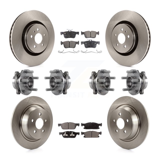 Transit Auto Front Rear Hub Bearings Assembly Disc Brake Rotors and Semi-Metallic Pads Kit (10Pc) for Car Ford Edge Lincoln Nautilus MKX AWD - Left Right Side (Driver Passenger) KBB-113345