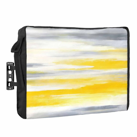 Outdoor TV Cover 80 to 85 Inches, Yellow Grey Abstract Retro Ombre Mottled Texture Farmhouse Waterproof TV Cover with Remote Control Pocket, Flat Screen TV Cover Protector for Outside TV