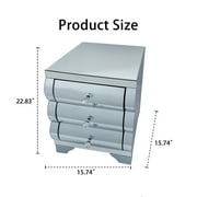 Curved Mirror Nightstand With 3 Drawers Glass Bedside Table For Small Spaces Modern End Table With Stainless Steel Legs Silver