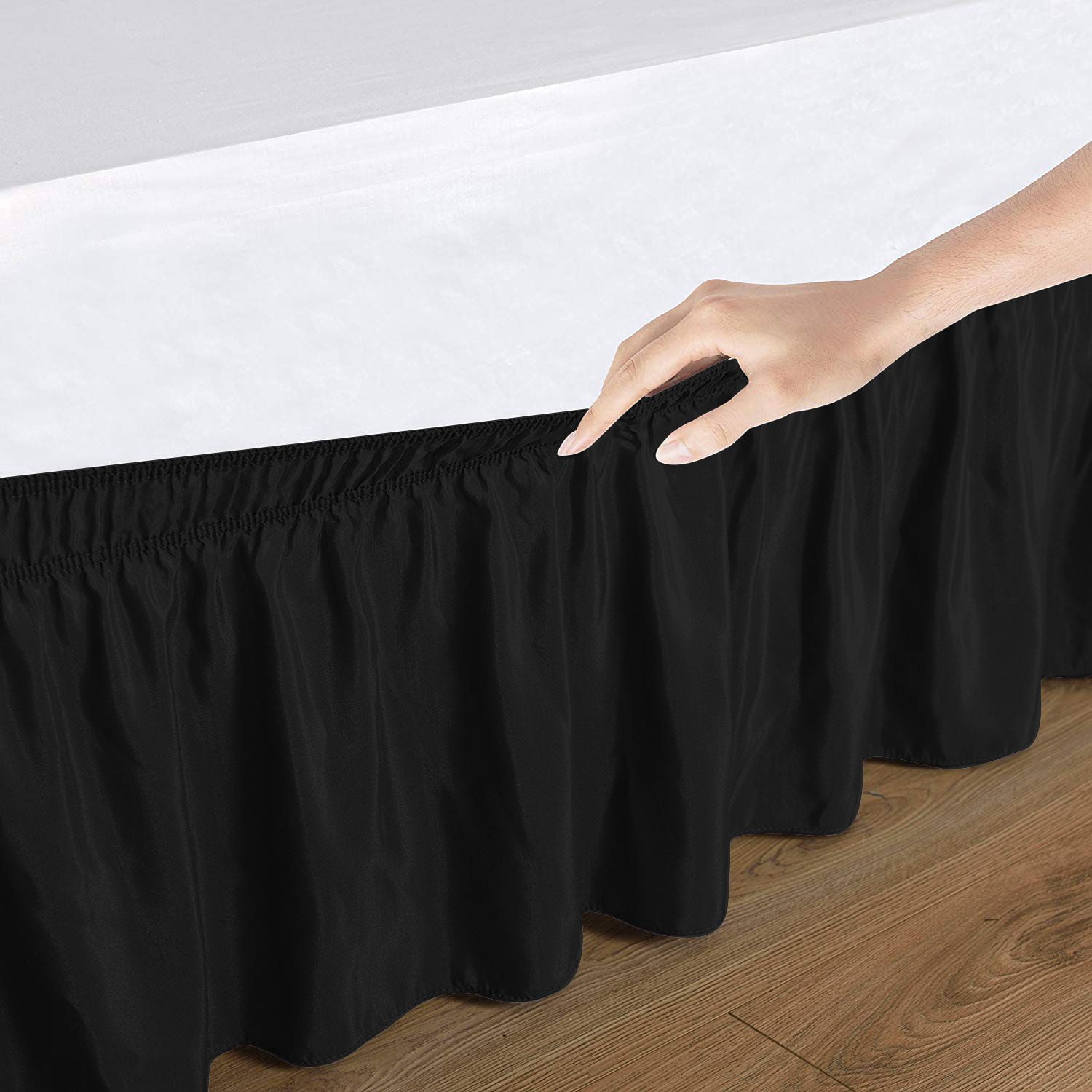 D.N.G. BEDDINGS 1 Piece Wrap Around Bed Skirt, 12 Inch Deep Pocket, 800 Thread Cotton 100% Egyptian Cotton, King Size (76" x 80") Inch, Solid Black
