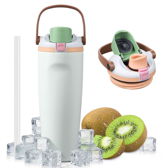 Coliware 30OZ Insulated Water Bottle with Dual Sip Lid, Vacuum-Sealed Stainless Steel Tumbler with Handle Straw, Leakproof & Cup Holder Friendly for Travel, Gym, Office - Beach House