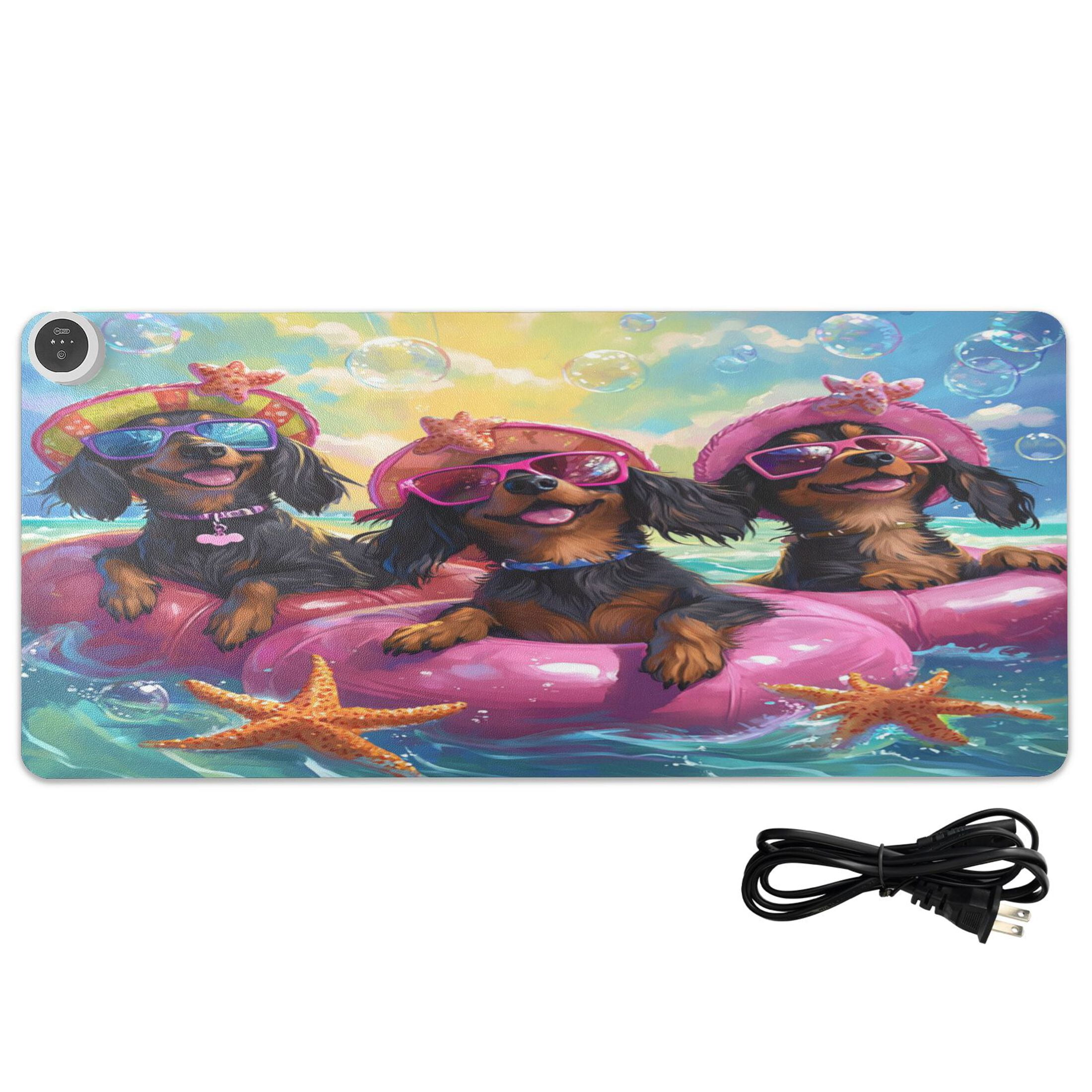 Wobogo Summer Dachshunds Heated Mouse Pad Extra-Large Desk Mat With 3 Heating Levels and 3-hour Auto Shut-Off Protection Ideal for Computer Keyboards Home Office Hand-warming Essential 31.5in × 13in