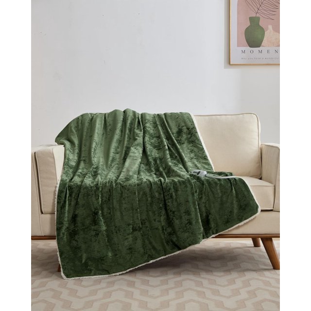 Twister.CK Electric Blanket Throw, Heated Blanket with 4 Heat Settings & 4H Auto Off, 50"×60" Velvet Soft Fast Heating Blankets, Green