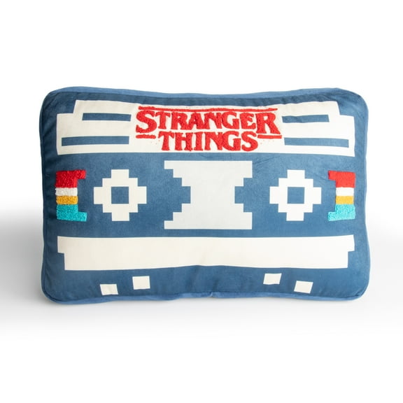 Stranger Things Retro Cassette Tape Decorative Pillow, Polyester Velboa, Navy, Netflix