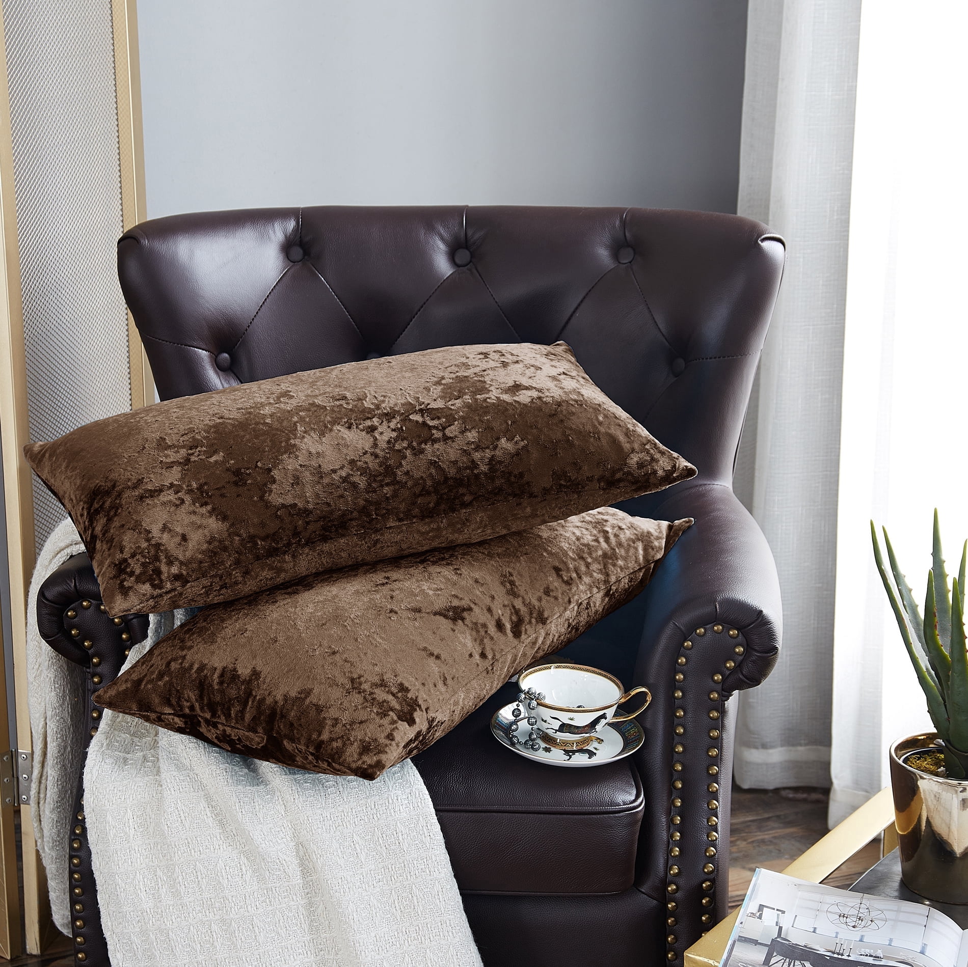 Home Soft Things Crushed Velvet 2 Piece Throw Pillow Cover Set - Carafe - 14" x 26"